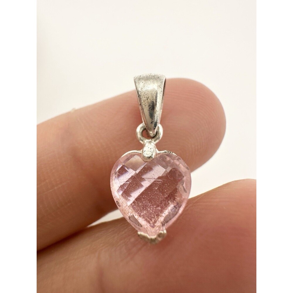 925 Sterling Silver Faceted Pink Crystal Heart Pendant
